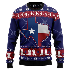 Texas Map Symbols Pattern Dark Blue And Red Ugly Christmas Sweater