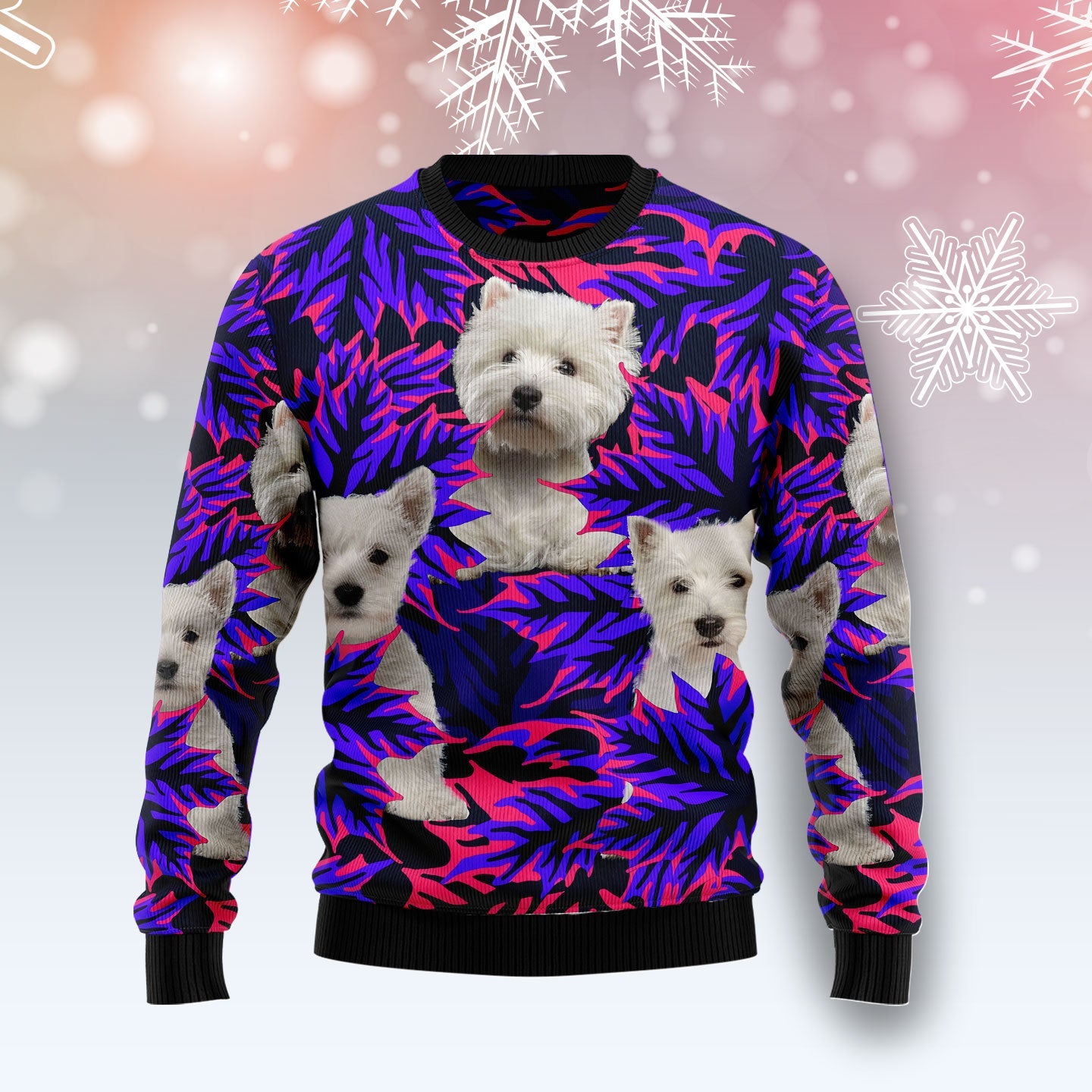 West Highland White Terrier Leaves  Purple Funny Ugly Sweater