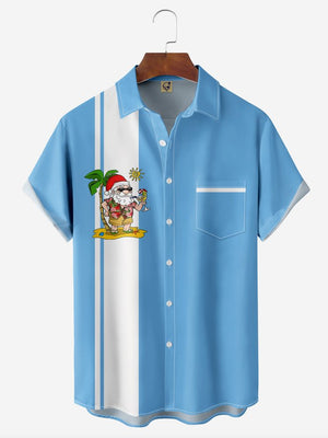 Christmas Santa Claus On The Beach Blue Background - Hawaiian Shirt