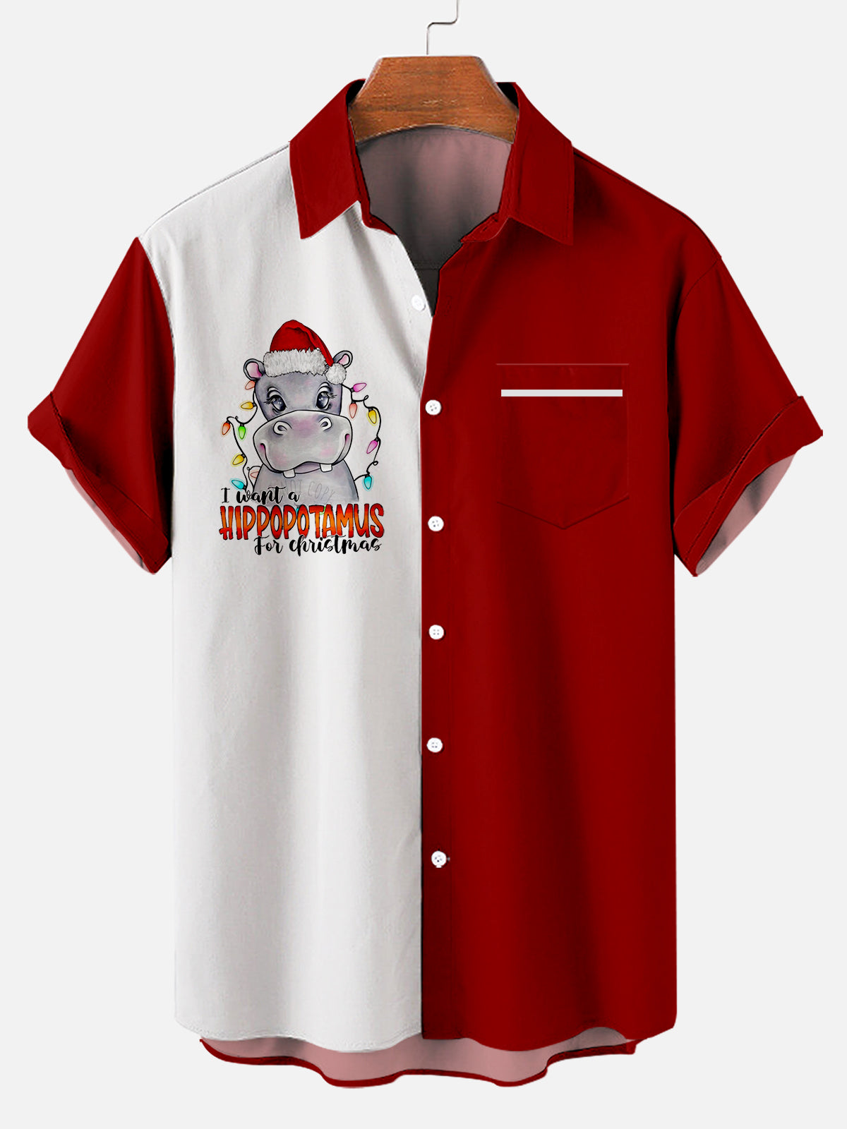 Christmas I Want A Hippopotamus Red White - Hawaiian Shirt