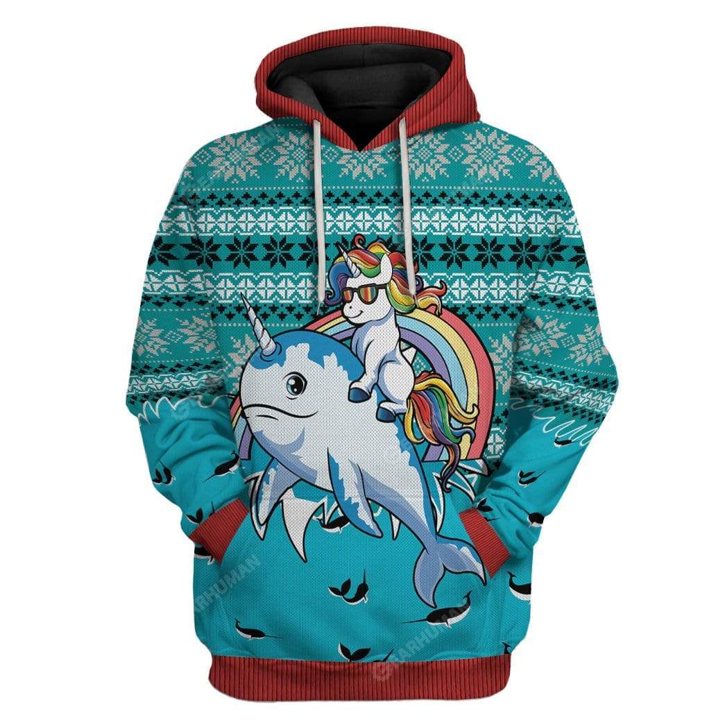 Unicorn Riding Narwhal Christmas - Hoodie 