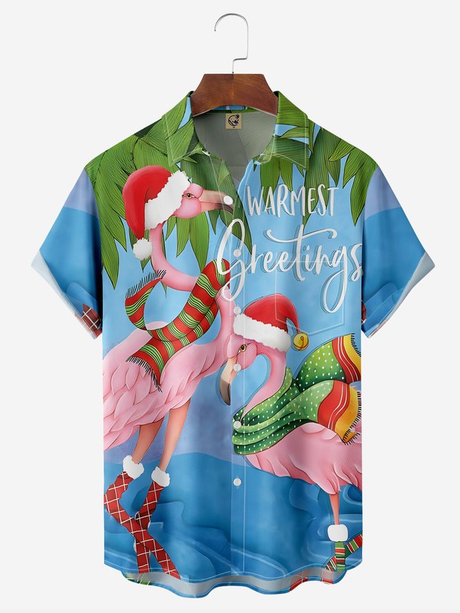 Christmas Flamingo Warmest Greetings - Hawaiian Shirt