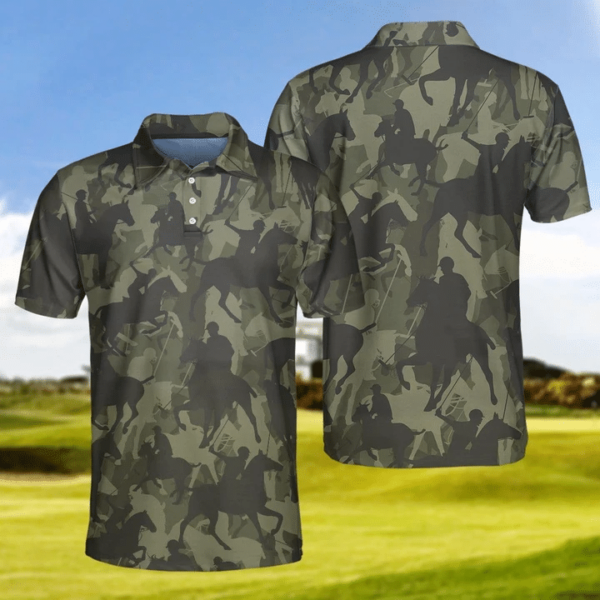 Horse Racing Camo Polo Shirt For Men