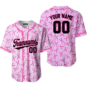 Personalized Pink Ribbon Breast Cancer Black Pink Baseball Tee Jersey
