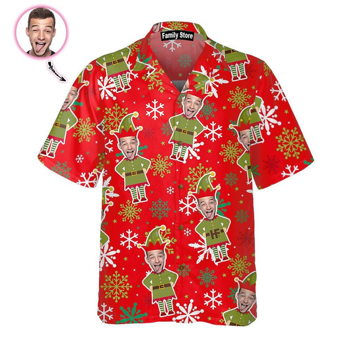 Custom Photo Christmas Elf - For Men And Women - Personalized Hawaiian Shirt