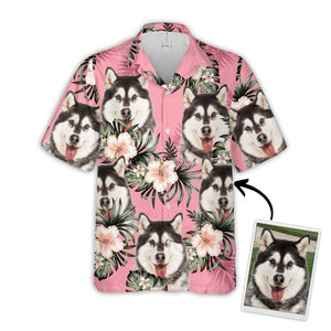 Custom Photo Flowers Pattern Pink - Gift For Puppy Lovers - Personalized Hawaiian Shirt