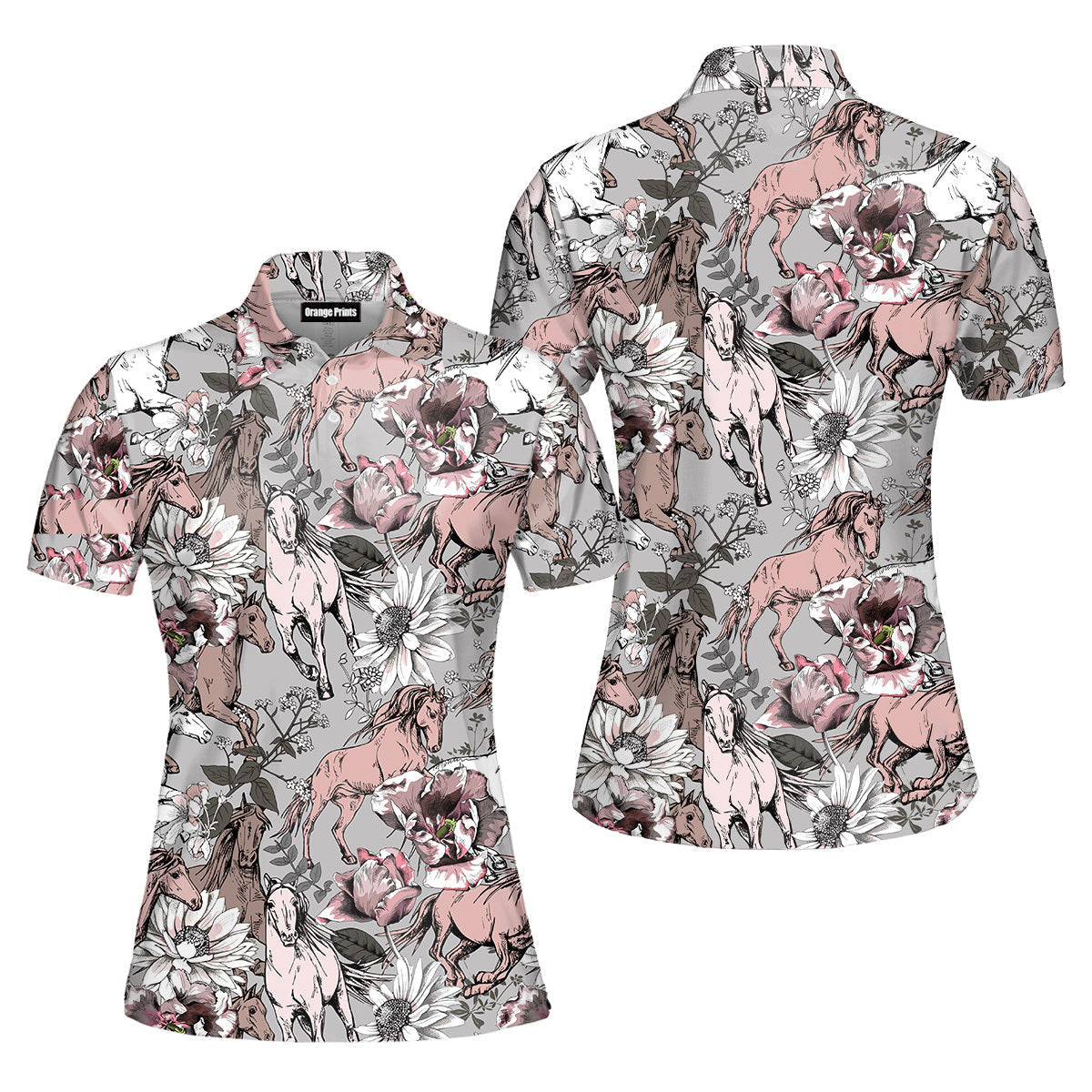 Floral Horses Polo Shirt For Women