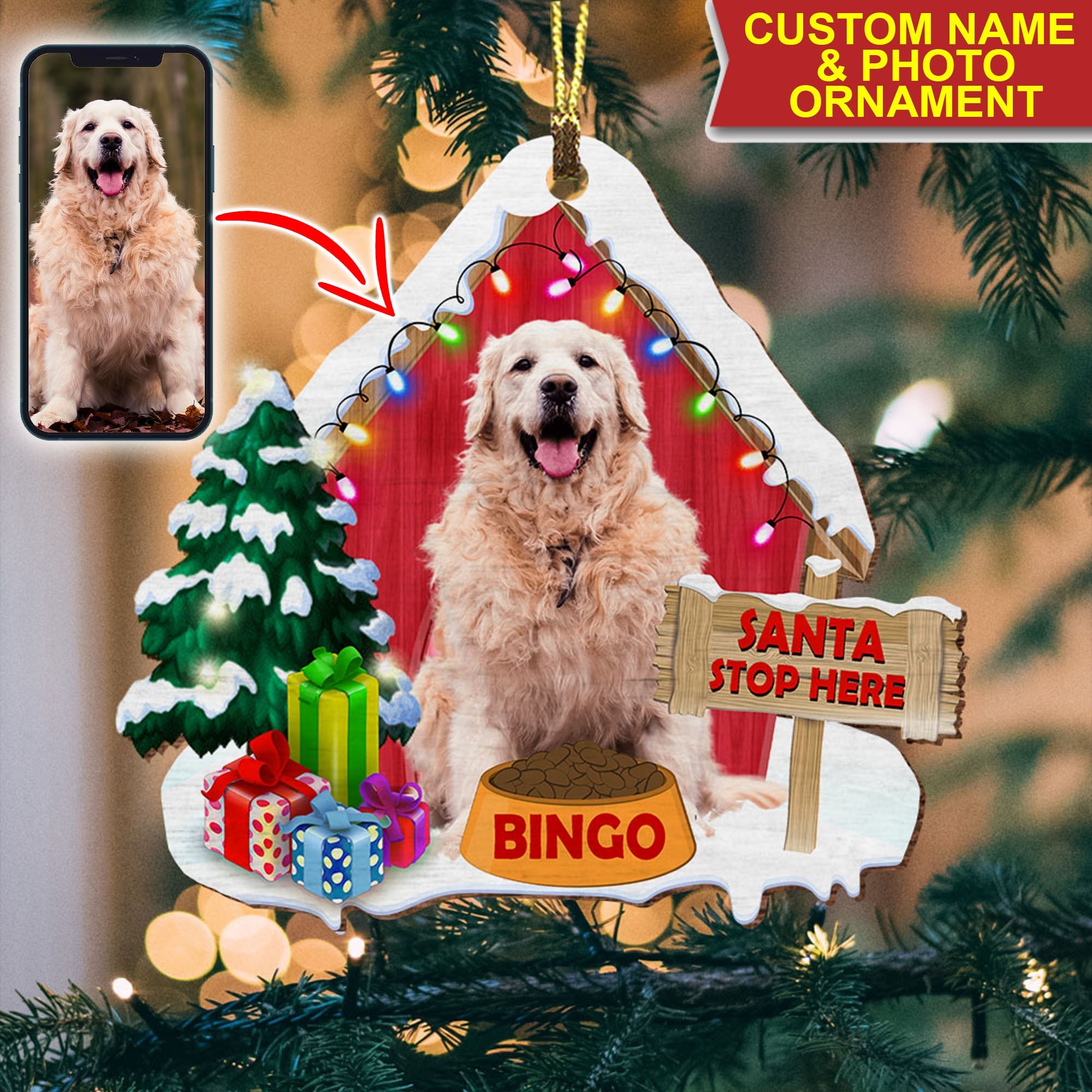 Custom Photo Pet Christmas House - Gift For Pet Lover - Personalized Custom Shaped Wooden Ornament