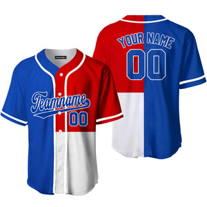 Personalized Royal Red White Pattern With Blue Baseball Tee Jersey