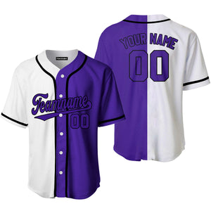 Personalized Purple Black White Split Fashion Baseball Tee Jersey