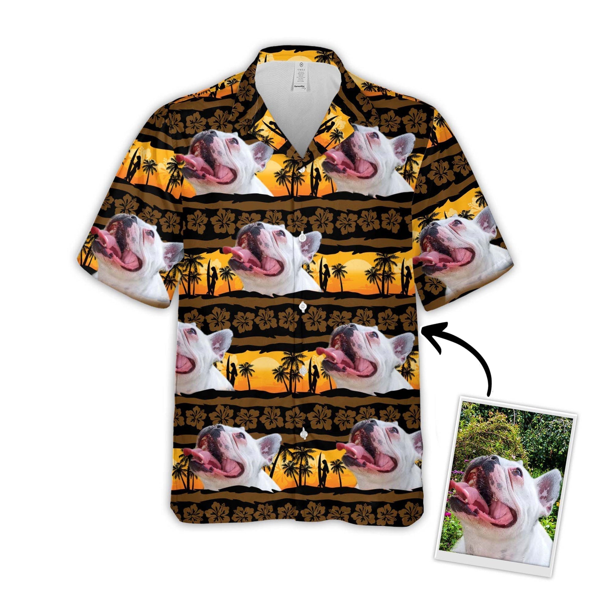 Custom Photo Sunset & Palm Tree Pattern - Gift For Pet Lovers - Personalized Hawaiian Shirt