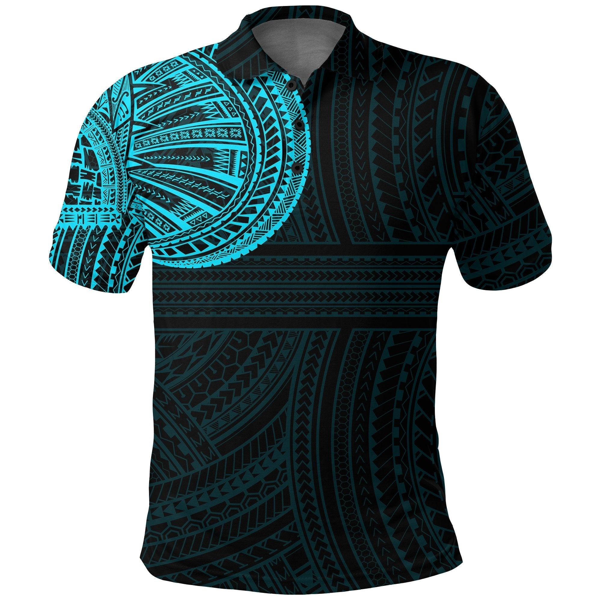 Polynesian Tattoo Style Cyan Polo Shirt For Men