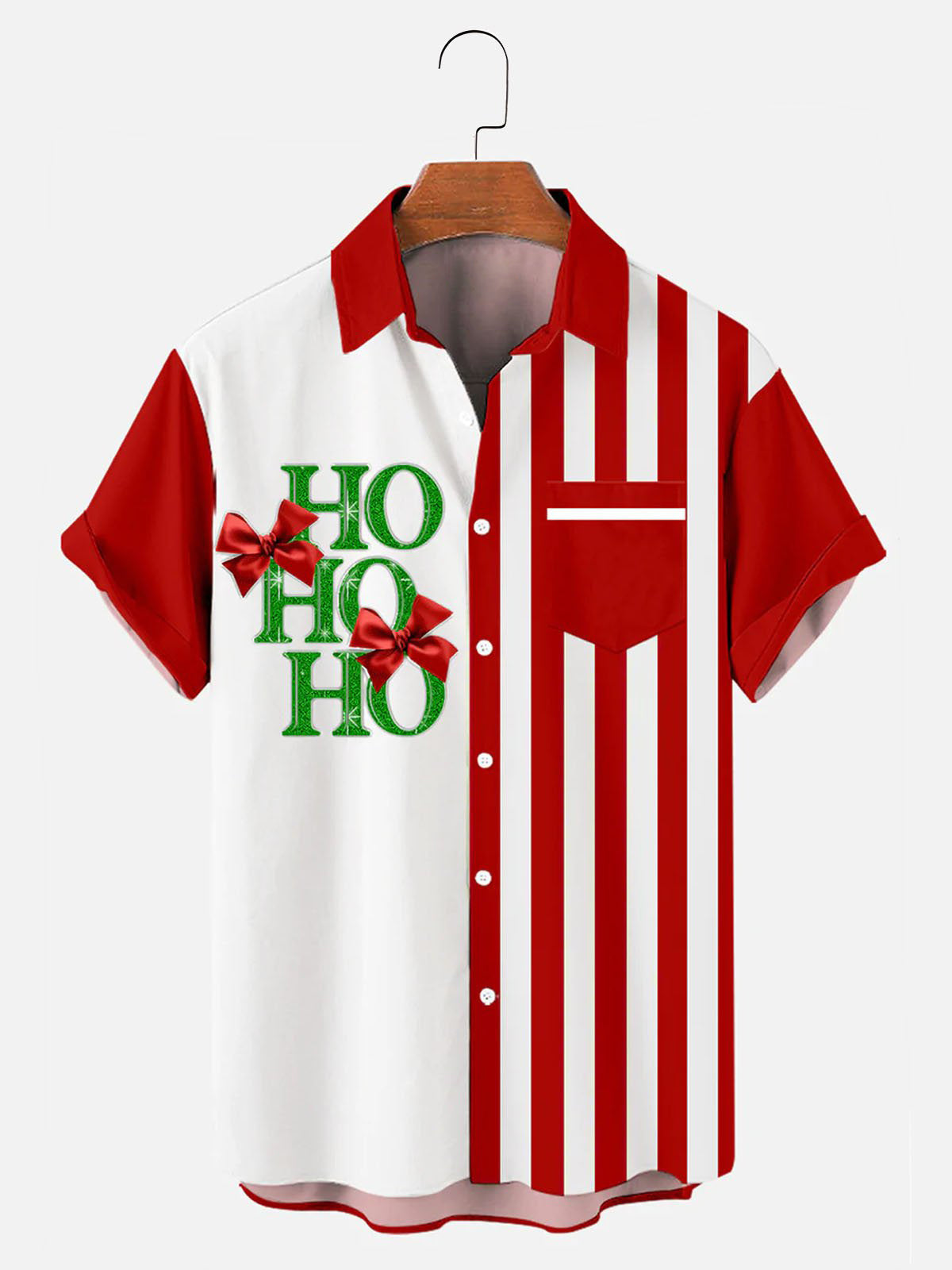 Christmas Ho Music Contrast Stripe Print Bowling Red - Hawaiian Shirt