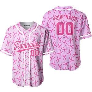 Personalized Pink Ribbon Breast Cancer Pink White Baseball Tee Jersey