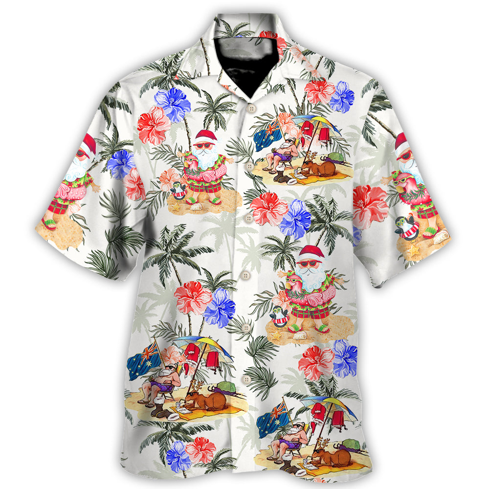 Christmas In July Santa Enjoy Time For Some Beach Therapy Hawaiian Shirt