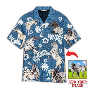 Custom Photo Funny Appaloosa Horse Blue Tribal Hawaiian Shirt For Men & Women