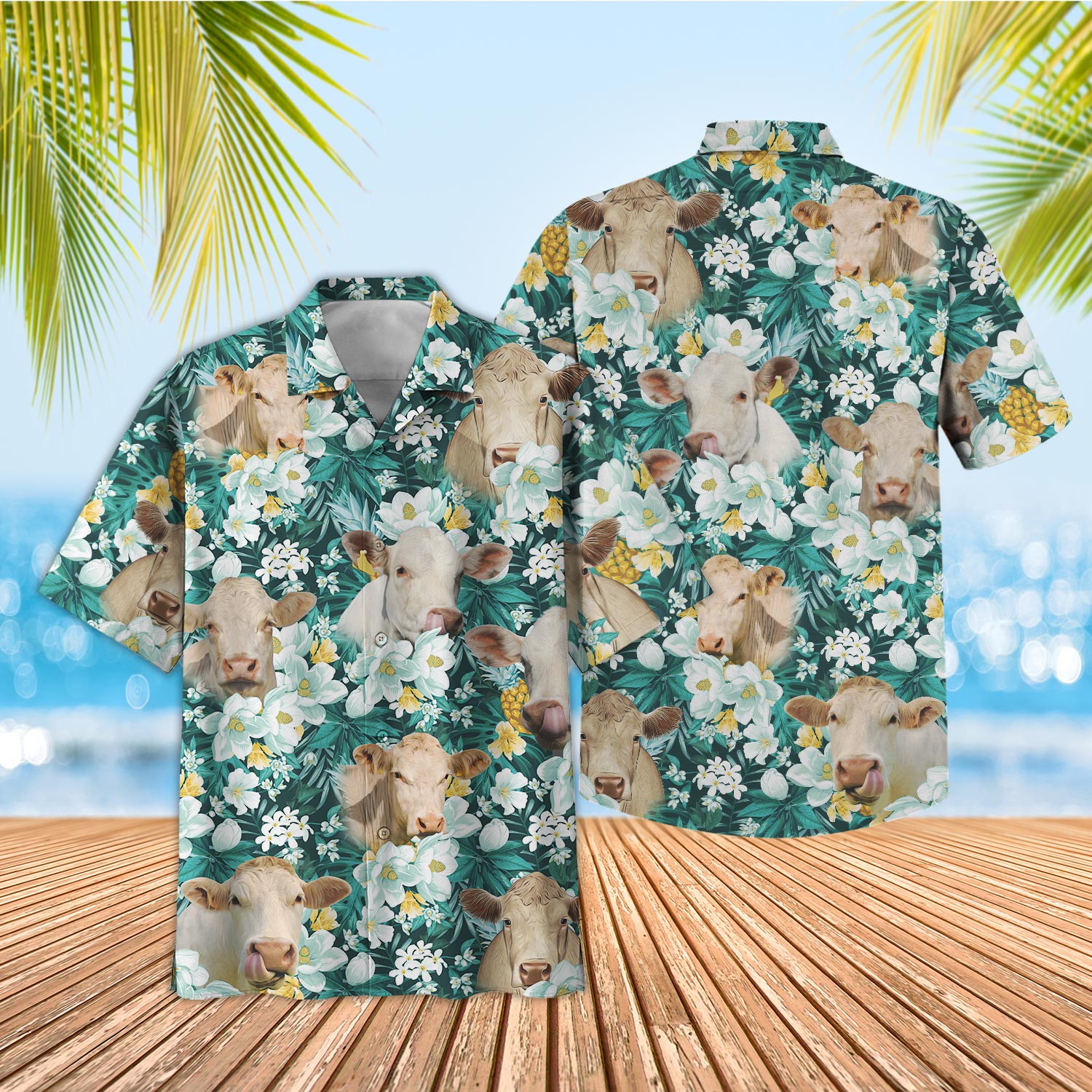 Unique Charolais Floral Blue Summer 3D - Hawaiian Shirt