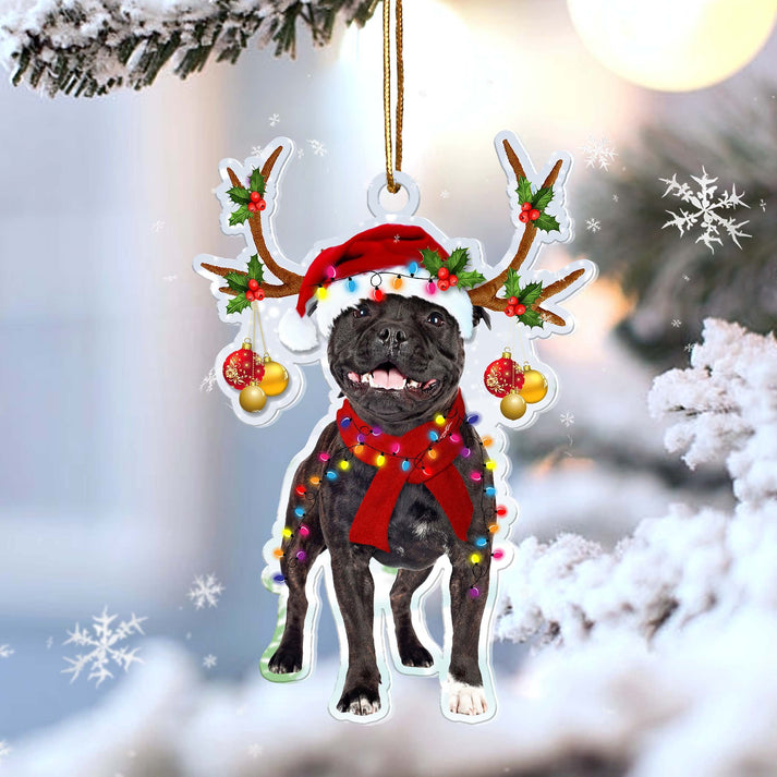 Staffordshire Bull Terrier Reindeer Shape Ornament - Gift For Dog Lover