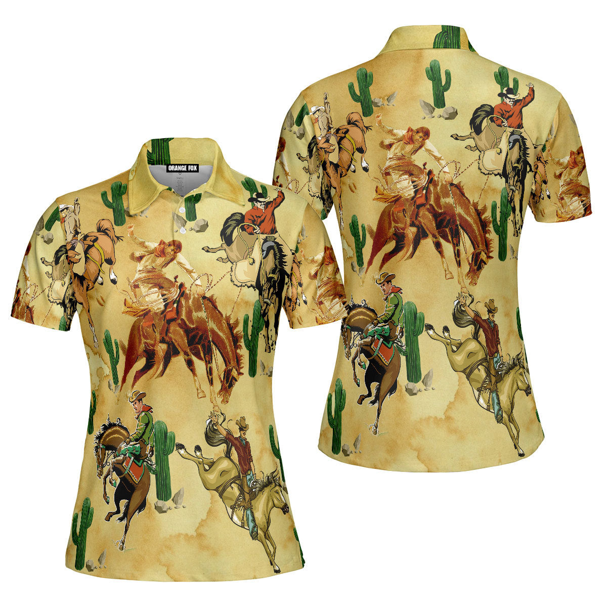 Western Cowboys Cowgirls Cactus Vintage Polo Shirt For Women