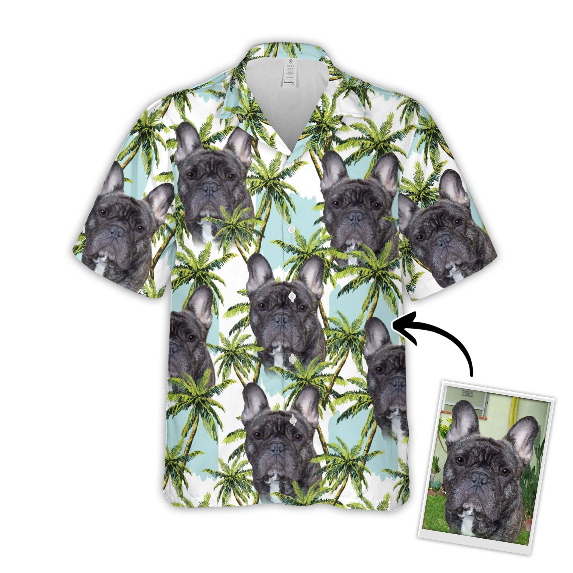 Custom Photo Floral Summer With Palm Trees - Gift For Dog Lovers - Personalized Hawaiian Shirt