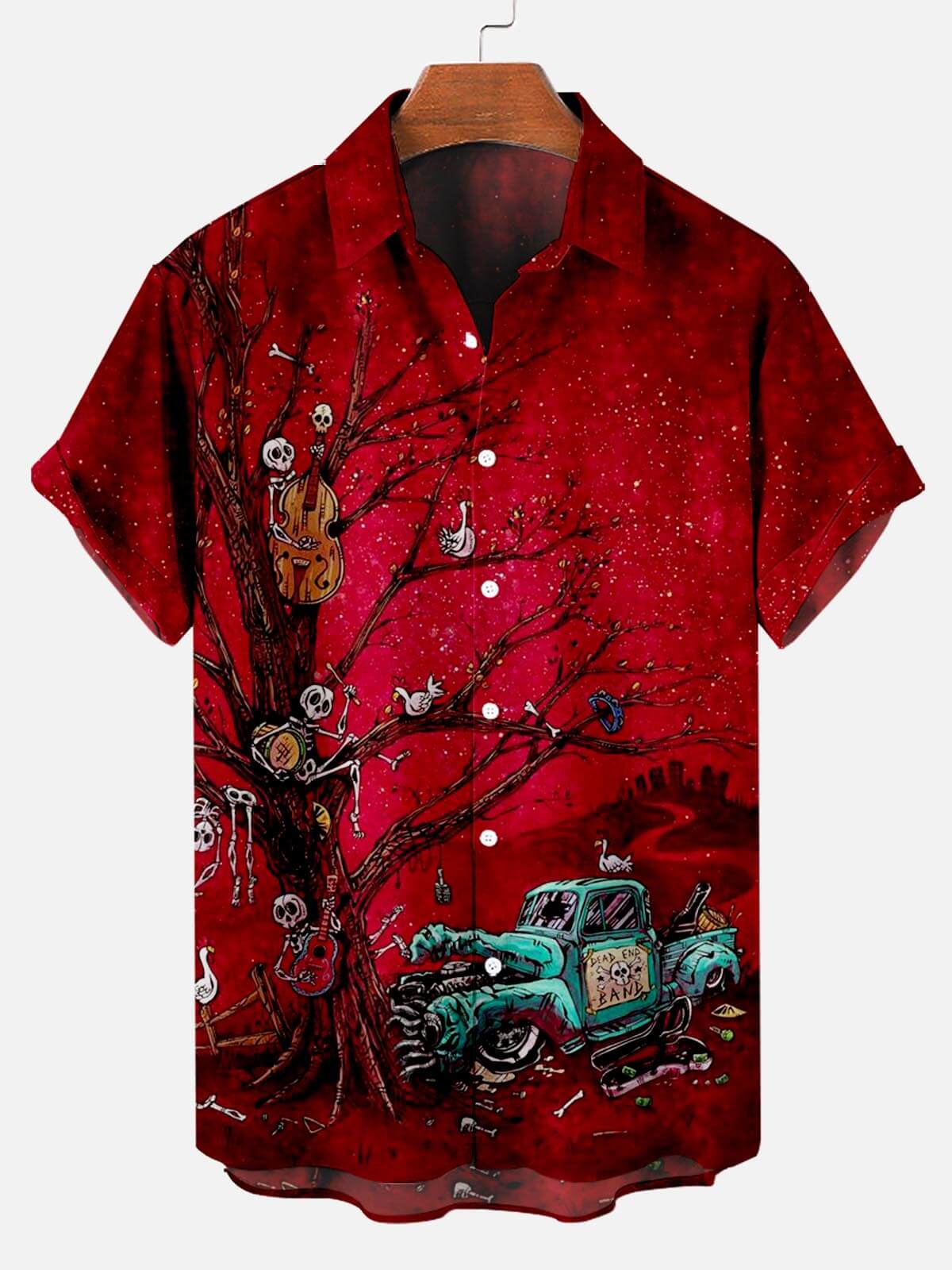 Skull Music Pattern On The Tree Red - Hawaiian Shirt