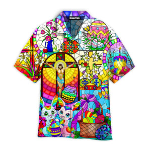 Happy Easter Day Bunny Jesus Stained Glass - Hawaiian Shirt