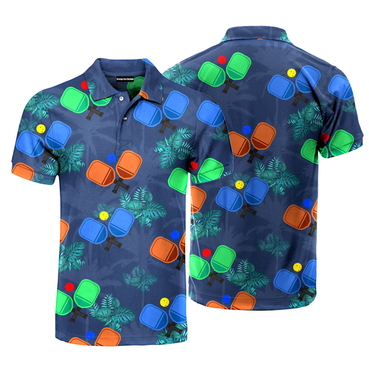 Pickleball Tropical Dark Blue Polo Shirt For Men