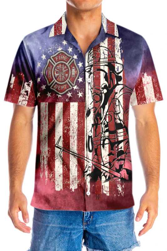 American Flag Dept Firefighter Fire Department Logo Hawaiian Shirt