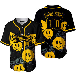 Personalized Psychedelic Smiley Hippie Pattern Black Yellow Baseball Tee Jersey