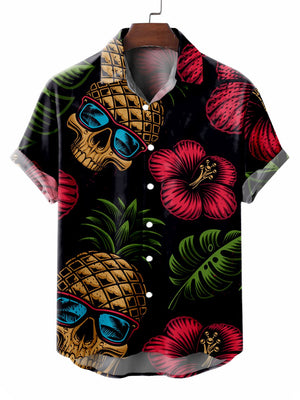 Vintage Collar Skull Flower - Hawaiian Shirt