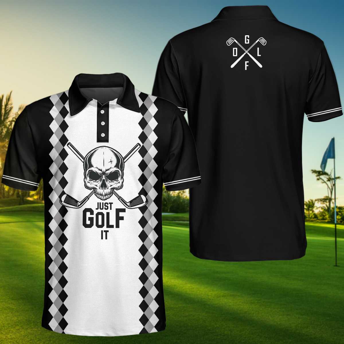 Just Golf It Skull Polo Shirt For Men