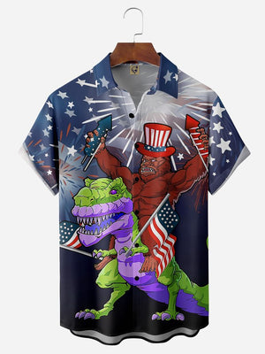 Indepndence Day Flag Dinosaur - Hawaiian Shirt