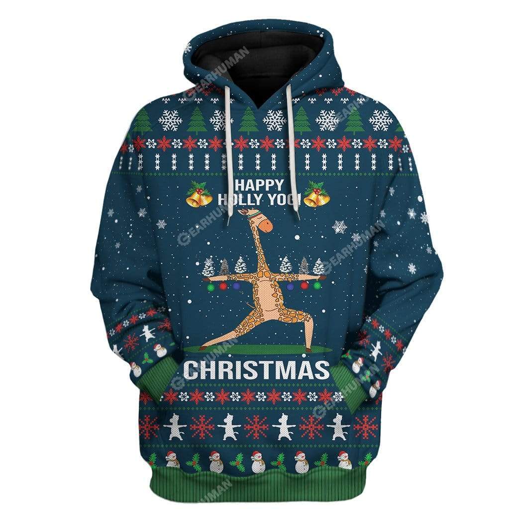 Christmas Holly Yogi Giraffe - Hoodie 