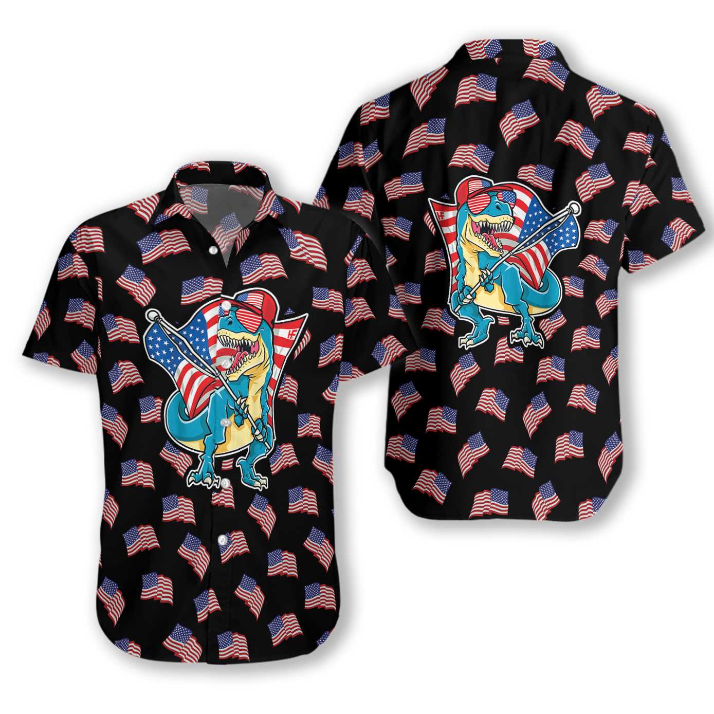 American Flag T-Rex - Hawaiian Shirt