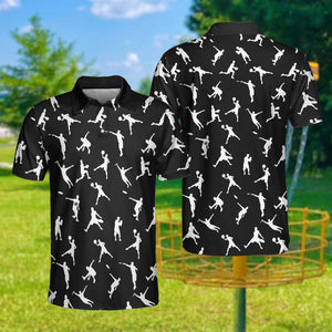 Silhouette Playing Disc Black Golf Pattern Disc Polo Shirt For Men