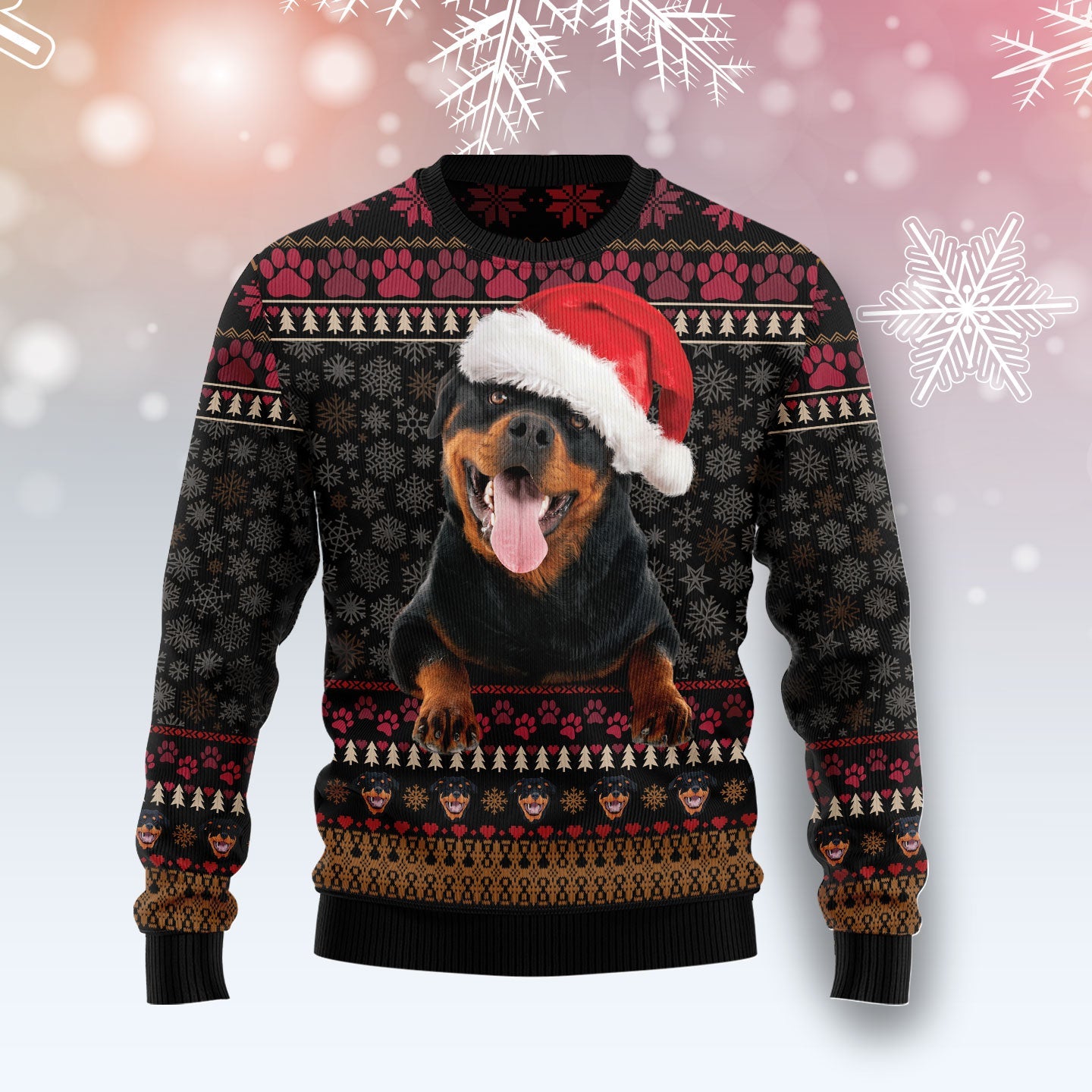 Rottweiler Wears A Christmas Hat Funny Ugly Sweater