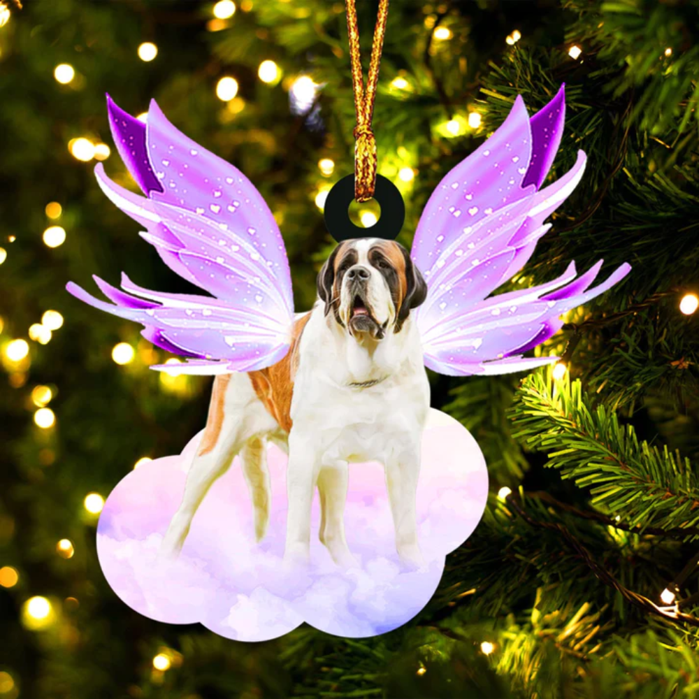 St. Bernard And Wings Ornament - Gift For Dog Lover