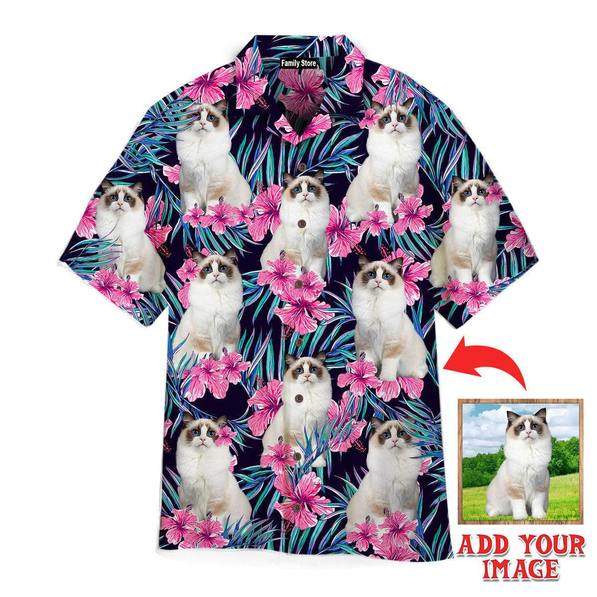 Custom Photo White Ragdoll Cat Hide And Seek In Pink - Personalized Hawaiian Shirt