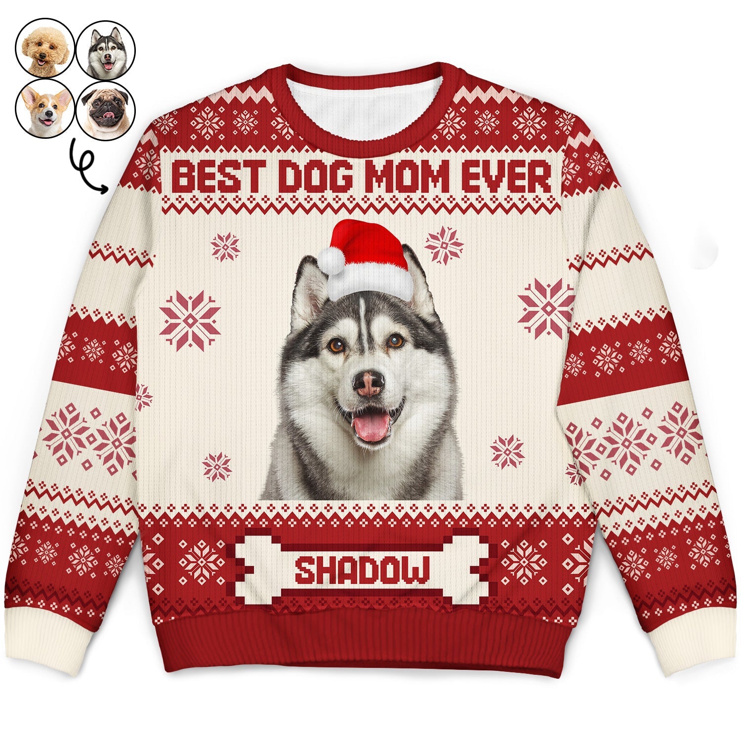 Custom Photo Funny Pet Face Best Dog Mom Ever - Personalized Ugly Sweater