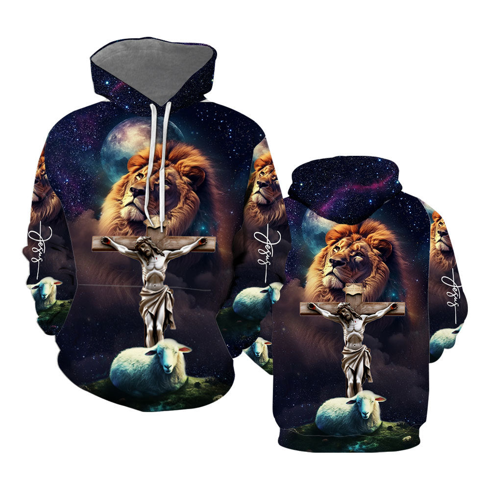 Jesus Lion Sheep Galaxy - Hoodie 