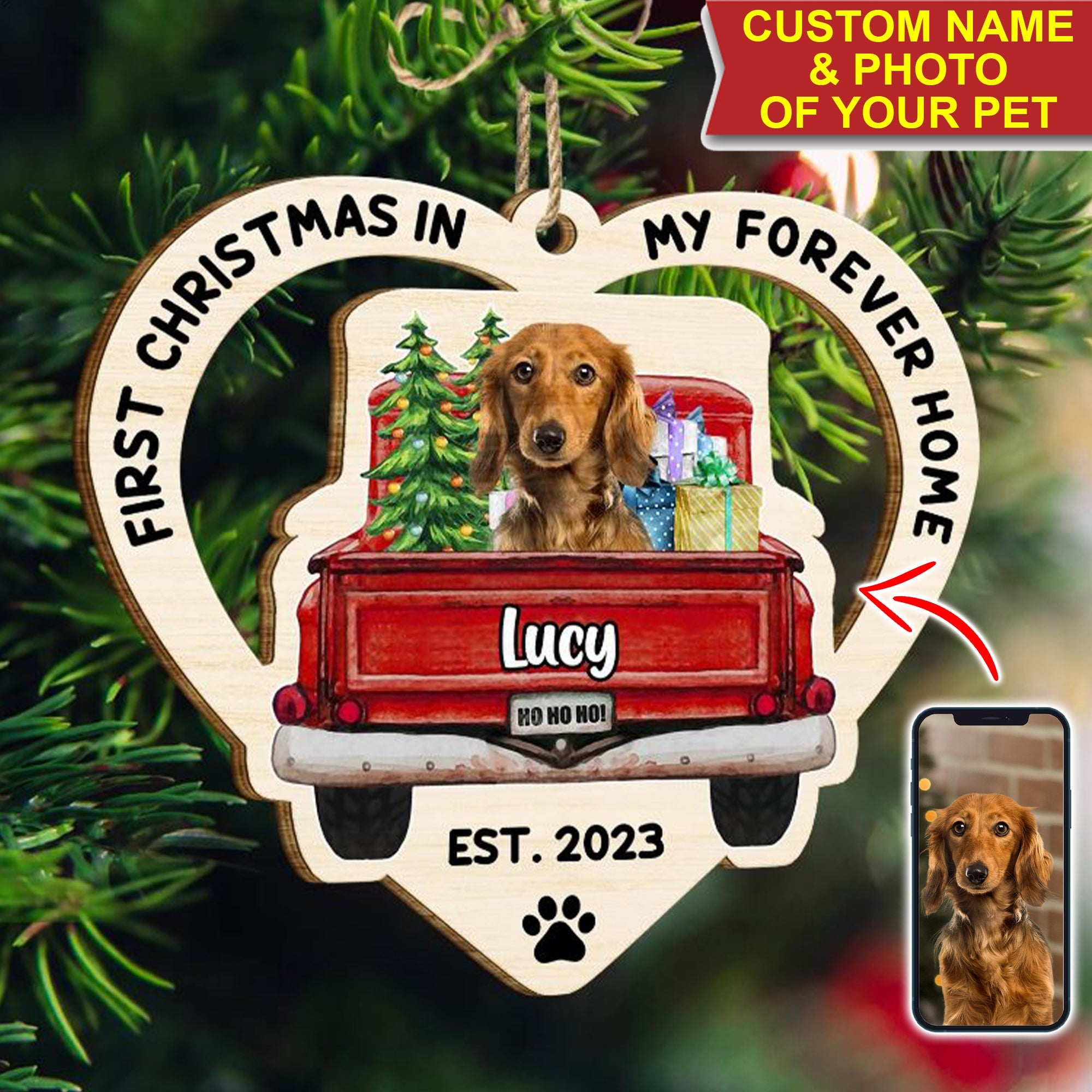 First Christmas In My Forever Home, Custom Photo - Gift For Pet Lover - Personalized Custom Shaped Wooden Ornament