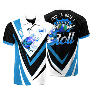 Bowling This Is How I Roll Black Blue Polo Shirt For Men