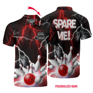 Custom Name Spare Me Bowling Red Light Team Shirt - Personalized Men Polo Shirt