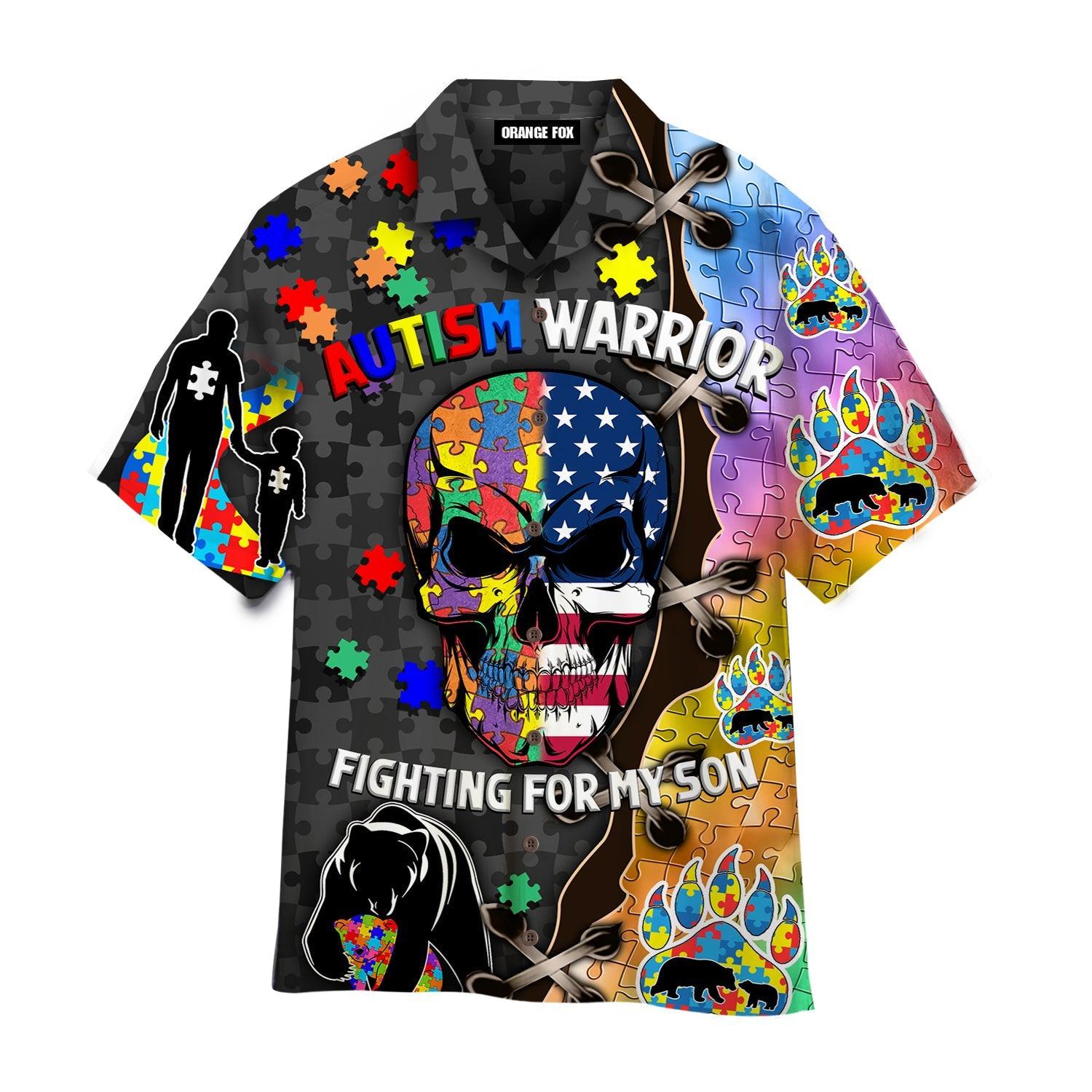 Autism Skull Warrior Fighting For My Son Hawaiian Shirt