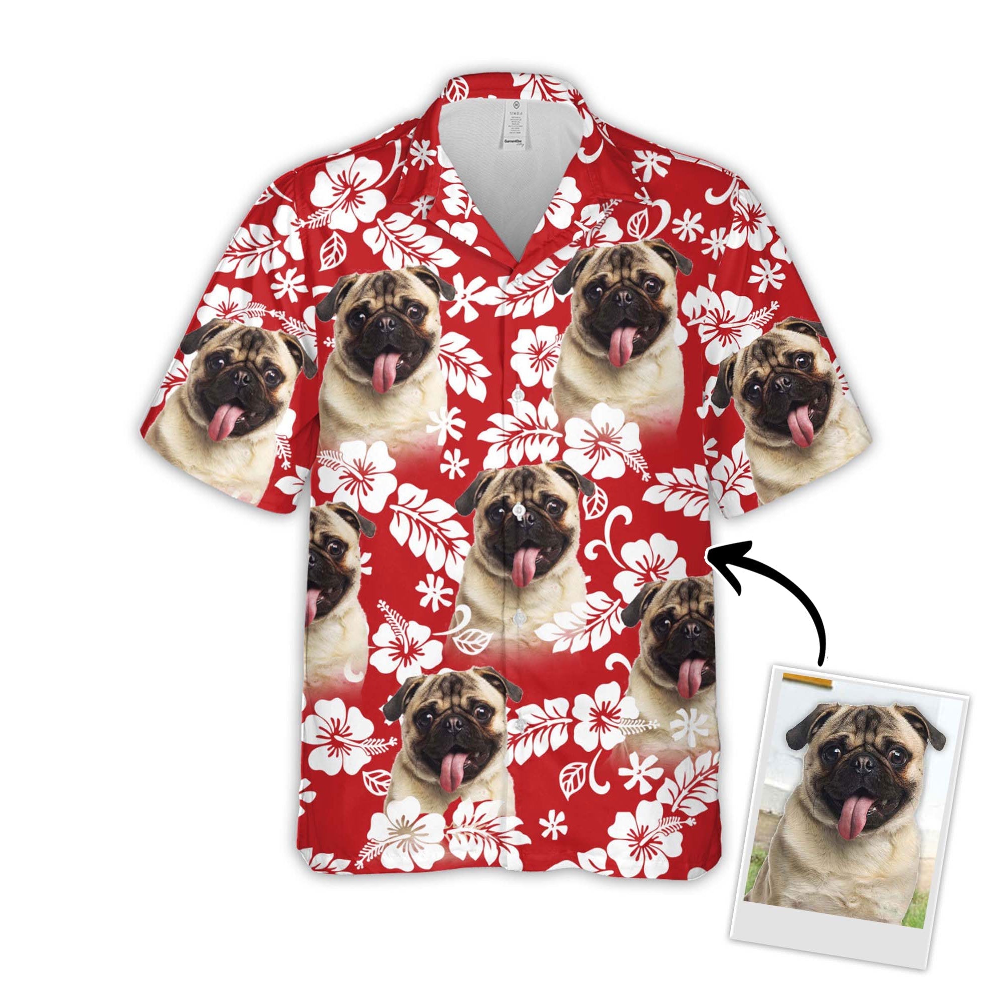 Custom Photo Leaves & Flowers Red Pattern - Gift For Puppy Lovers - Hawaiian Shirt