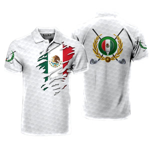 Mexico Golf Mexican Flag White Polo Shirt For Men