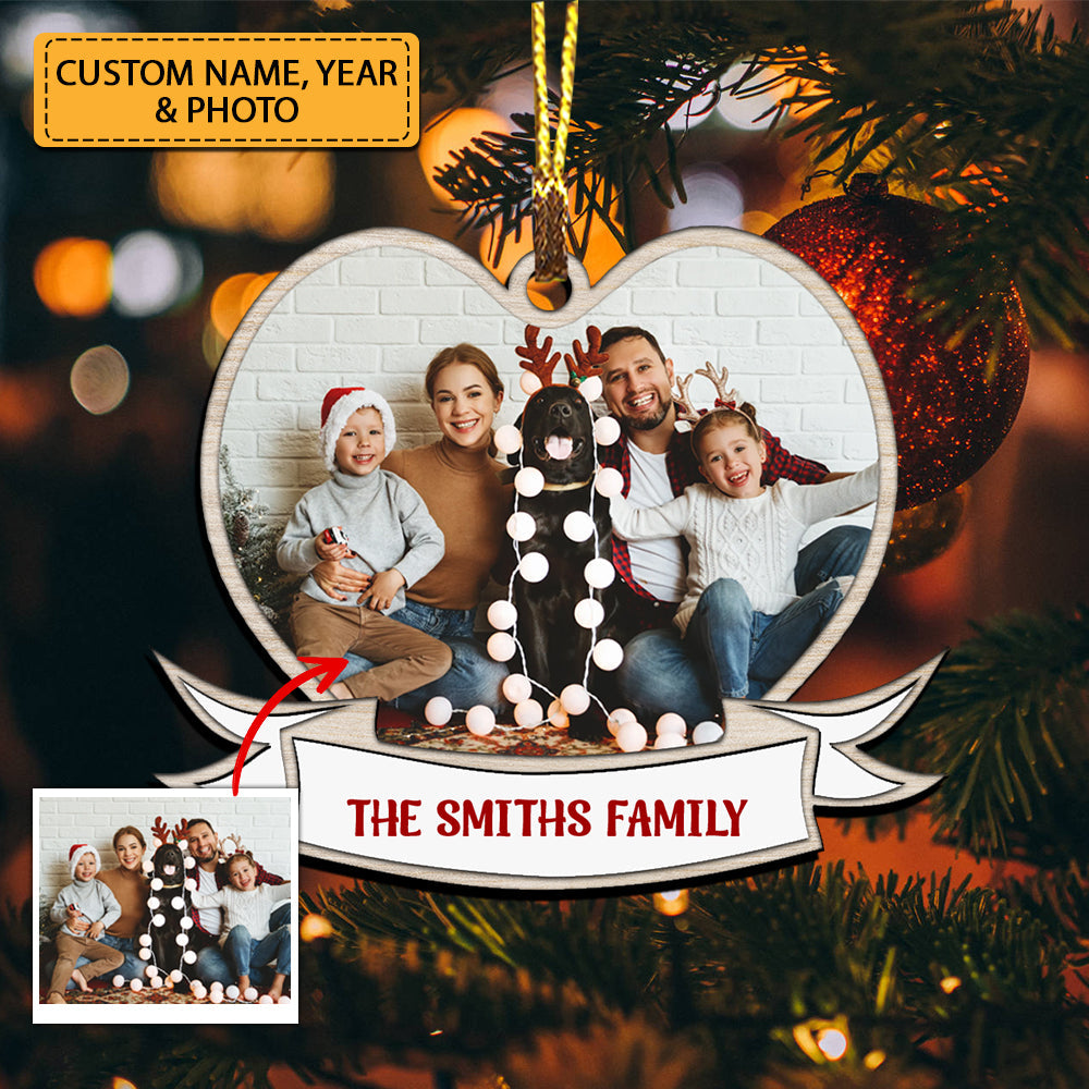 Custom Photo First Christmas Family Heart - Gift For Family - Personalized Acrylic Ornament