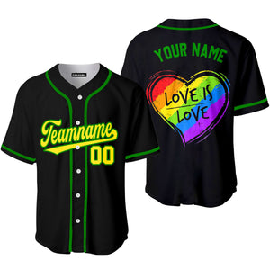 Personalized Rainbow Heart Pride Yellow Green Baseball Tee Jersey