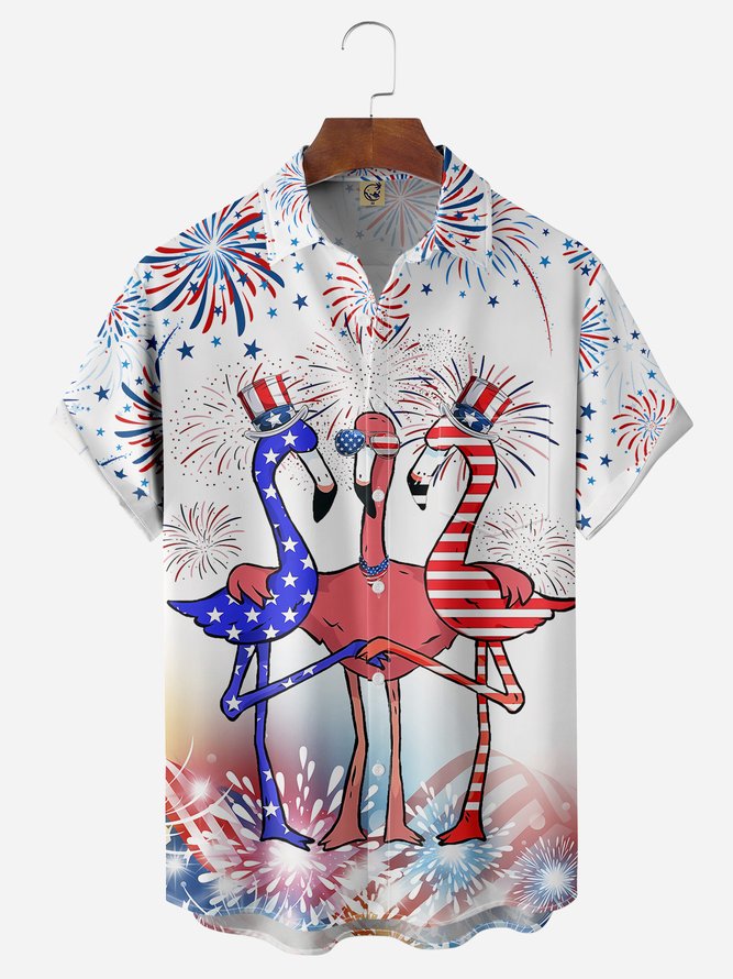 Indepndence Day Flag Flamingo - Hawaiian Shirt