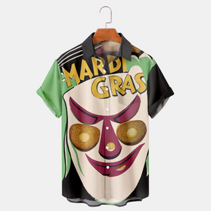 Green Mardi Gras Clown Mask  - Hawaiian Shirt